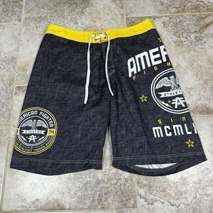 American Fighter Board Shorts Mens Size 36 Dark Gray Lined Drawstring Swim Trunk